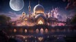 Mesmerizing mosque illuminated under the night sky, celebrating ramadan kareem in all its glory

