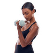 © Suresh/peopleimages.com - Weights, fitness and serious Indian woman for training, exercise and bodybuilder workout. Sports, athlete and person with dumbbell equipment for wellness on isolated, png or transparent background