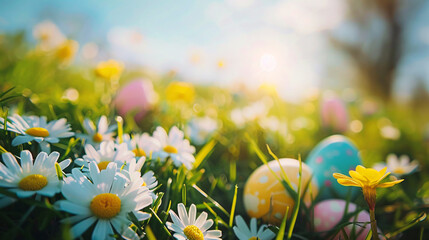 Wall Mural - spring flowers in the grass