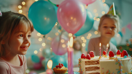 Wall Mural - child with cake and candles