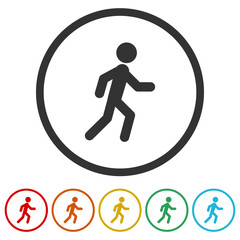 Wall Mural - Man walk icon. Walking man icon. Set icons in color circle buttons