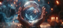 A Big Crystal Ball Being Held Up In Someone's Hands