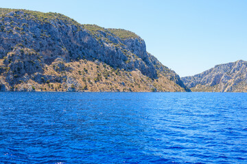 View of the sea from an excursion yacht. Background with selective focus and copy space