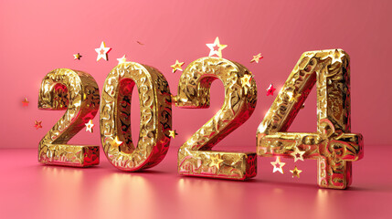 Wall Mural - year 2024 celebration red background gold numbers