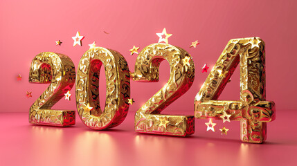 Canvas Print - year 2024 celebration red background gold numbers