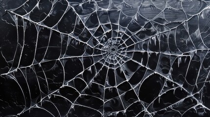 Wall Mural - a close up of a spider web with drops of water on the spider's web, on a black background.