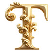 An ornate Heraldic style golden T letter cutout