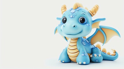 Wall Mural - A charming 3D rendering of an adorable dragon, showcasing intricate details and vibrant colors, set against a clean white background. Perfect for adding a whimsical touch to any project or d