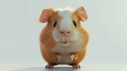 Poster - A delightful 3D rendering of an adorable guinea pig on a clean white background. Capturing the irresistible cuteness of these small rodents, this image is perfect for animal lovers, children