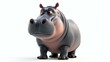 A delightful 3D rendering of an adorable hippopotamus standing on a clean white background, with its endearing eyes and charming grin. Perfect for adding a touch of cuteness, joy, and fun to