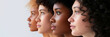 © MNStudio - Profiles of four beautiful women with different skin tones, on plain solid background. Diversity, multi-ethnic beauty concept.