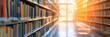 © MNStudio - Abstract blurred public library interior space. Blurry room with bookshelves by defocused effect.