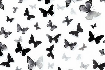 Wall Mural - Black butterflies on a white background