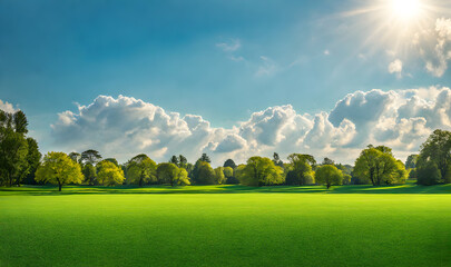 Wall Mural - wide lawn trimmed with precision under a blue sunny sky