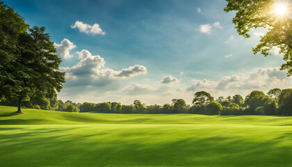 Wall Mural - wide lawn trimmed with precision under a blue sunny sky