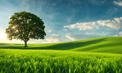 Wall Mural - wide lawn trimmed with precision under a blue sunny sky