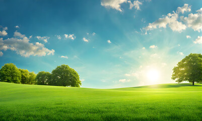 Wall Mural - wide lawn trimmed with precision under a blue sunny sky