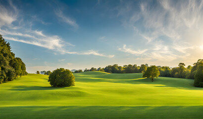 Wall Mural - wide lawn trimmed with precision under a blue sunny sky