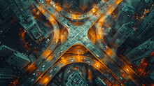 Arial top view of Modern transportation with Expressway, Road and Roundabout, multilevel junction highway-Top view. Important infrastructure.generative ai
