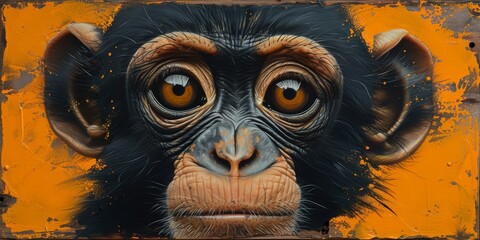 Portrait of a chimpanzee monkey, digital illustration in watercolor style