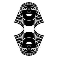 Wall Mural - Ethnic design with two heads of ancient Egyptian man or pharaoh wearing nemes hat. Black and white silhouette.