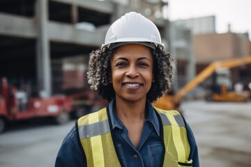 Wall Mural - Portrait of a middle aged female engineer at construction site