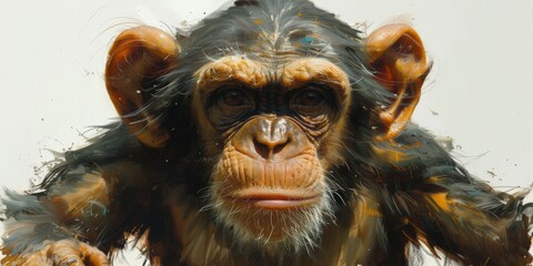 Portrait of a chimpanzee monkey, digital illustration in watercolor style