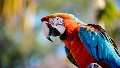 Wall Mural - Portrait of colorful parrot on blurred background. Wild bird.