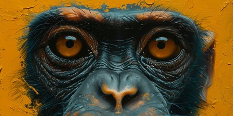 Portrait of a chimpanzee monkey, digital illustration in watercolor style