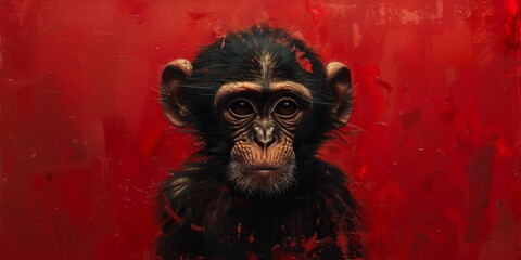 Portrait of a chimpanzee monkey, digital illustration in watercolor style