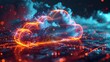 © Sodapeaw - A vibrant depiction of cloud computing, showcasing nodes and data points within a cloud formation over a glowing digital network.
