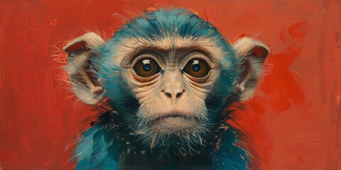 Portrait of a chimpanzee monkey, digital illustration in watercolor style