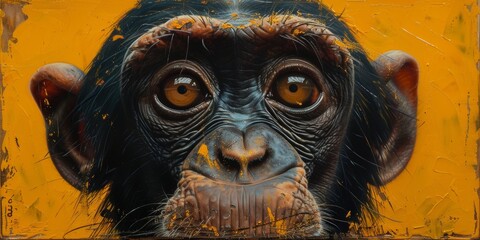 Portrait of a chimpanzee monkey, digital illustration in watercolor style