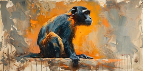 Portrait of a chimpanzee monkey, digital illustration in watercolor style