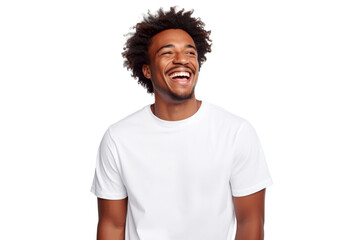 Wall Mural - Studio portrait of Handsome African-American man with clean healthy skin and happy smile isolated on transparent png background.