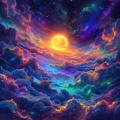 Wall Mural - The sky above cosmic sun and clouds