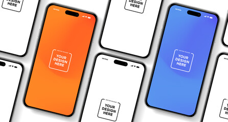 Poster - 3D realistic high quality smartphone mockup with isolated background. Smart phone mockup collection. Device front view. 3D mobile phone with shadow on white background.