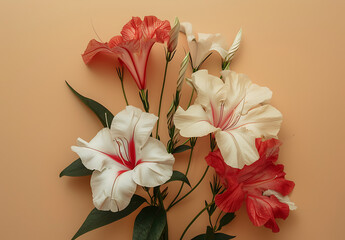 Wall Mural - these white and pink flowers are on a beige backgroun