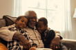 Modern elderly African Americans hugging and spending time with their grandchildren