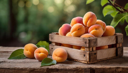 Wall Mural - Abricots dans cagette en bois - IA générative