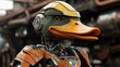 Fantastic robot in the shape of a duck, close-up
