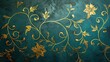 A richly decorated arabesque pattern in gold leaf on a turquoise background, combining traditional elegance with an opulent aesthetic, suitable for luxury design use.