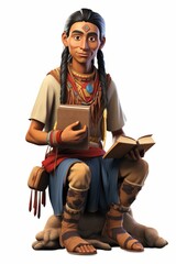 Sticker - A Native American man is reading a book.