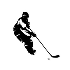 Poster - Ice hockey player skating, front view, isolated vector silhouette