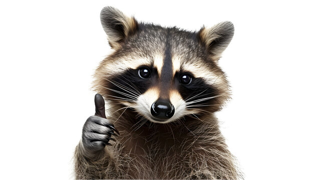 A raccoon giving a thumbs up isolated on white background 