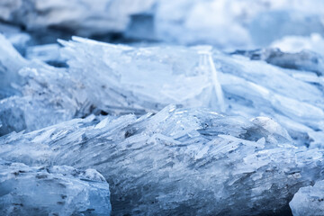 Wall Mural - Ice shards, close up photo with selective focus