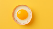 One Fried Egg On Yellow Background. Top View. Minimal Food Concept