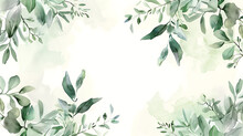 Seamless Watercolor Floral Pattern. Green Leaves And Branches Composition On White Background For Wallpapers, Postcards, Greeting Cards, Wedding Invitations, Romantic Events