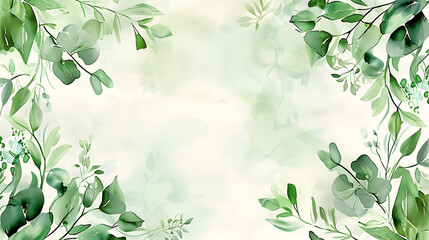 Wall Mural - Seamless watercolor floral pattern. Green leaves and branches composition on white background for wallpapers, postcards, greeting cards, wedding invitations, romantic events