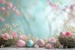 Happy Easter Eggs Basket Bouquet. Bunny in flower easter easter ham decoration Garden. Cute hare 3d pastel color easter rabbit spring illustration. Holy week unique card wallpaper easter card